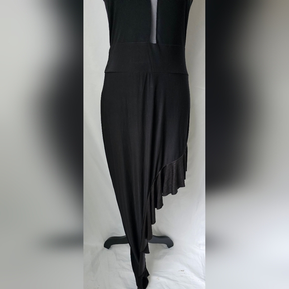 Black Mesh Cutout Asymmetrical Midi Dress – Size Small - Picture 3 of 5